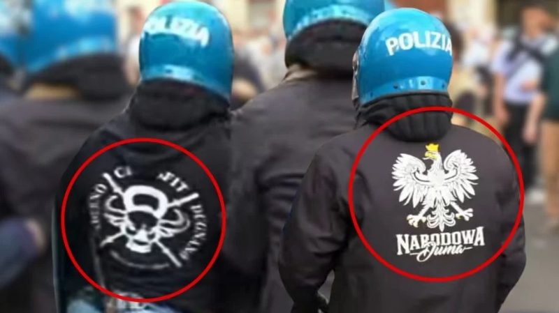 Poliziotti con felpe neofasciste alla manifestazione in solidarietà con la Palestina di Milano del 12-04-2025